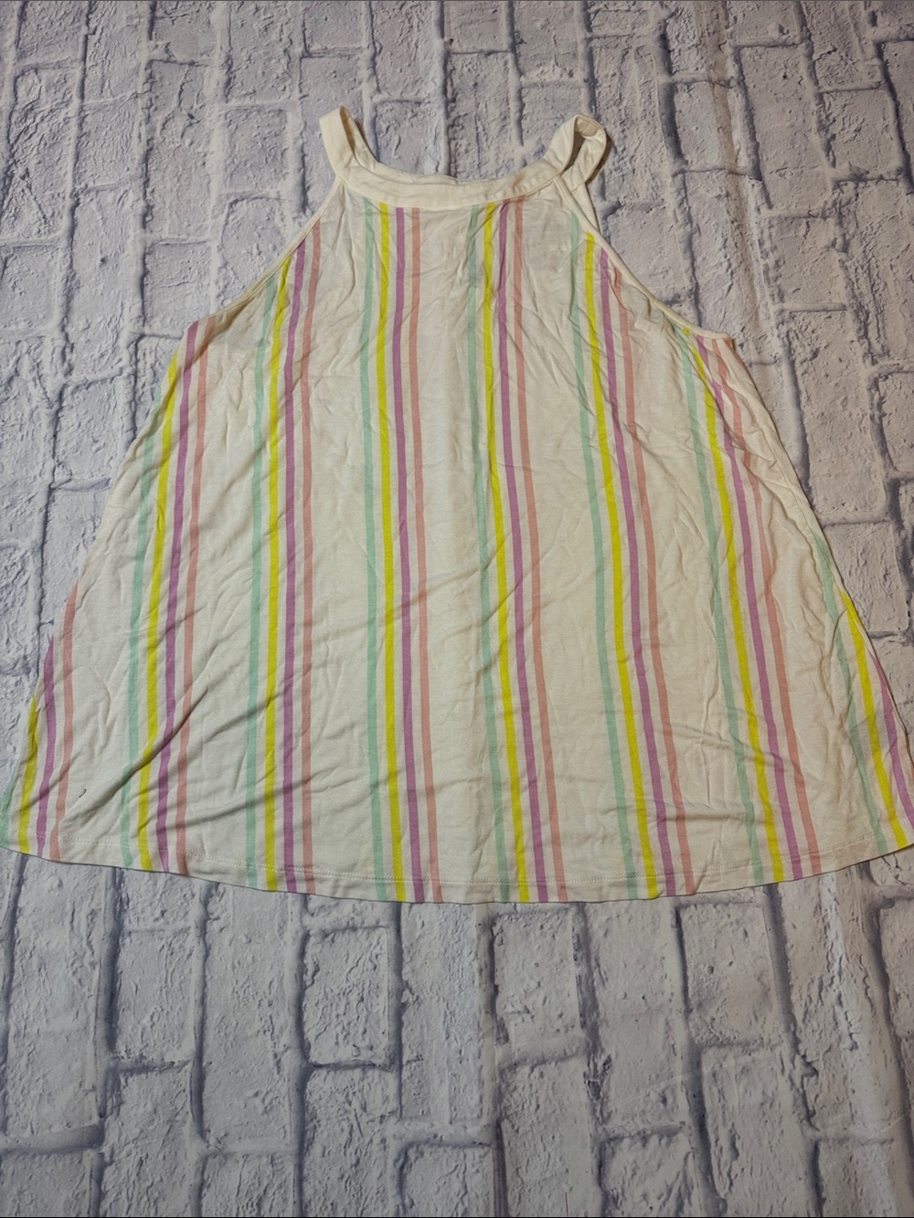 torrid Pastel Striped Halter Tank - Cream with Pink, Yellow, Green, Purple